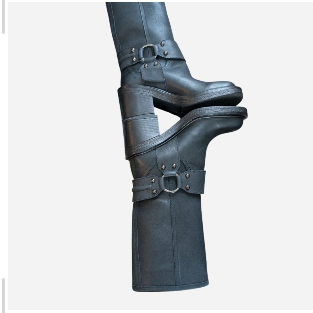 Aqua Black Combat Boots with Buckle - Picture 4 of 9
